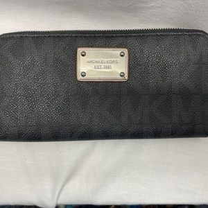 Michael Kors, black and gray leather, long monogram wallet